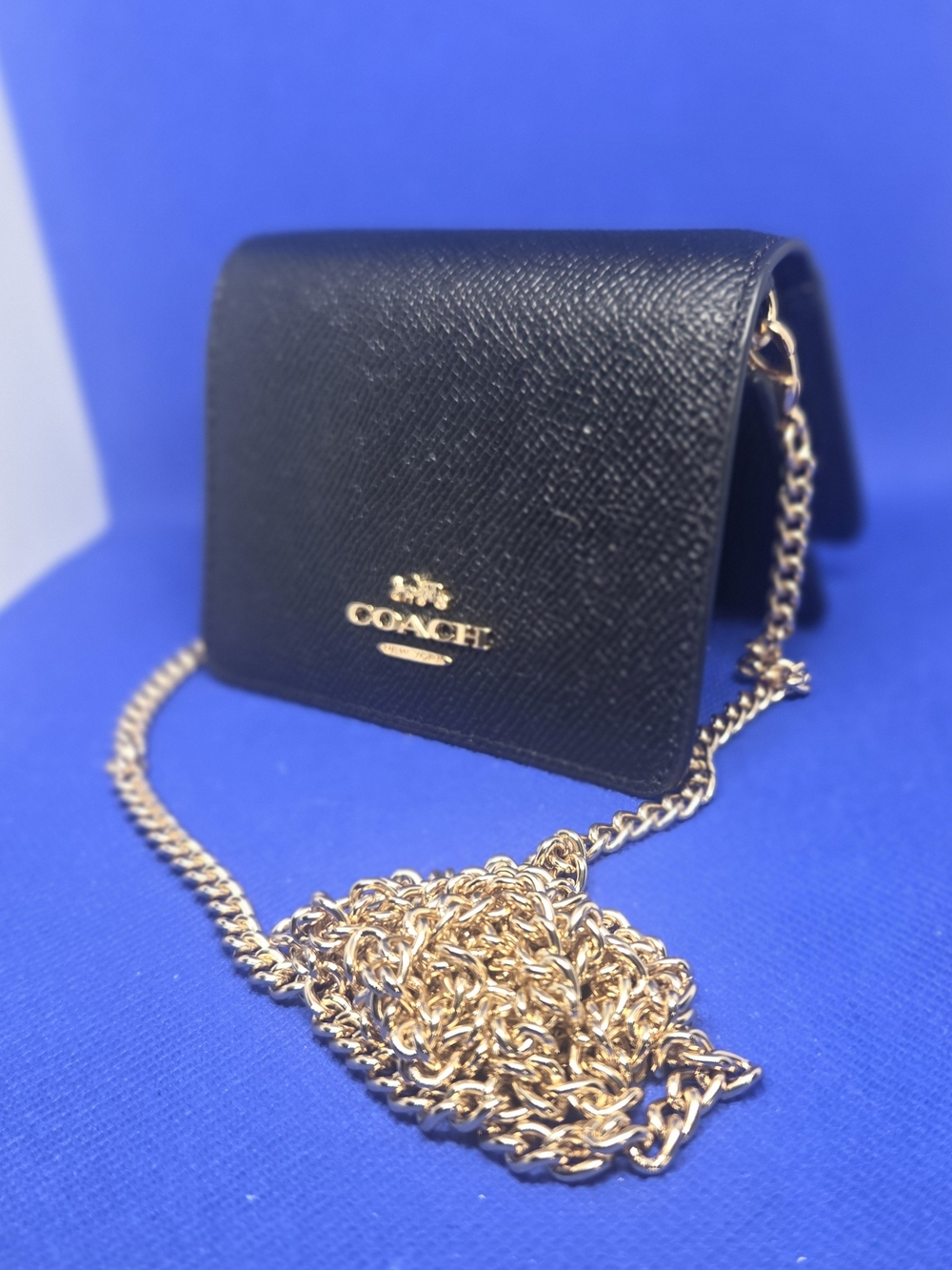 Coach Black Leather Wallat with Gold Chain New With Tags